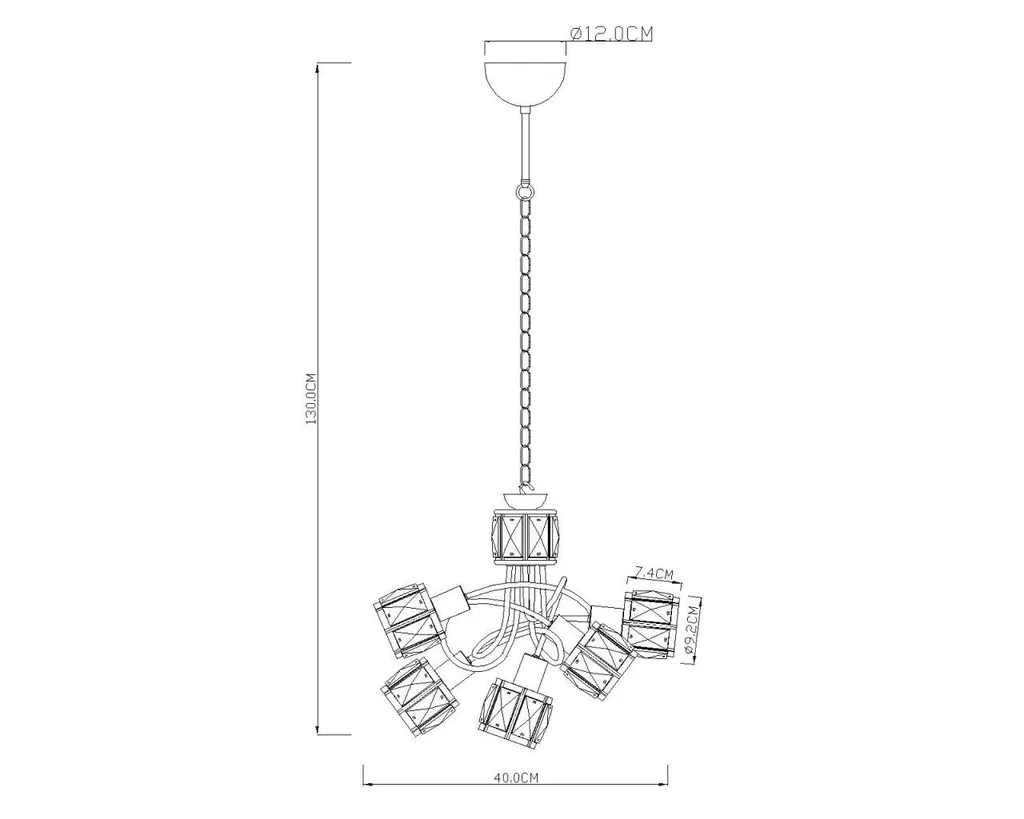 Globo Lighting lampada a sospensione in metallo nichel opaco, metallo, cristalli di vetro trasparente, cavo PVC nero, 1 spot con LED incluso, ø: 400mm, H: 1300mm, escl. 5x E14 40W 230V, incl. LED 5W 230V, sorgente 367lm, potenza 305lm, 3000K - 4