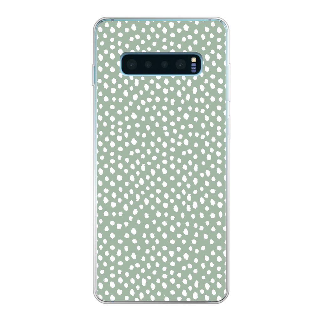 MuchoWow Handyhülle Schutzhülle Hülle für Samsung Galaxy S10 Plus Polka dots - Grün - Weiß Silikon Softcase Handy Hülle - Schutzhülle