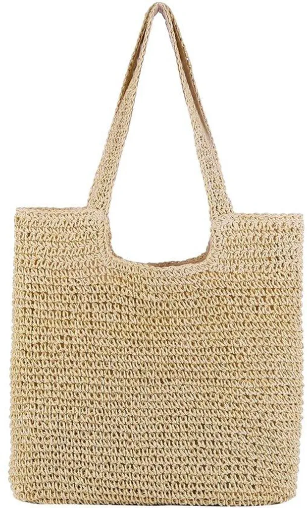 Sac à bandoulière en paille beige avec fermeture éclair pour femme