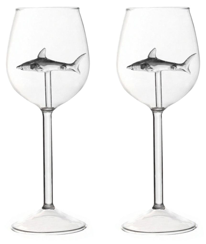 Hai-Weinglas-Set, mundgeblasener, bleifreier Glaskelch mit 3D-Hai im Inneren, 300 ml, kreatives Barzubehör-Geschenk für Männer, Frauen und Hai-L...