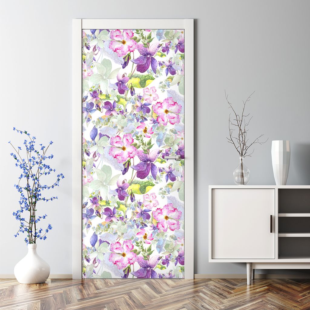Dekorative Türposter selbstklebend Wandaufkleber Türaufkleber Lila Blumen Veilchen 77 x 200 cm