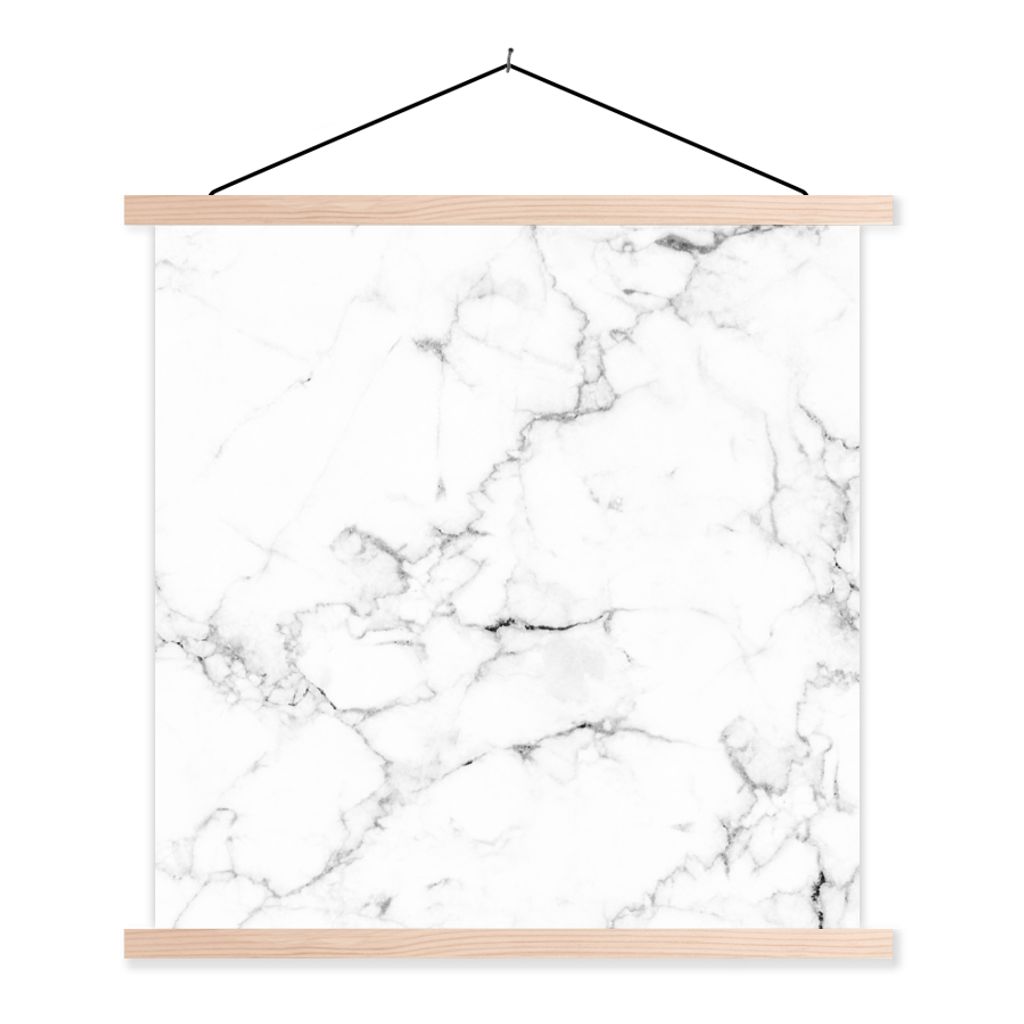 MuchoWow Textilposter Marmor - Weiß - Grau - Luxus - Marmoroptik - Strukturiert 60x60 cm mit holzfarbenen Rahmen - Wanddekoration