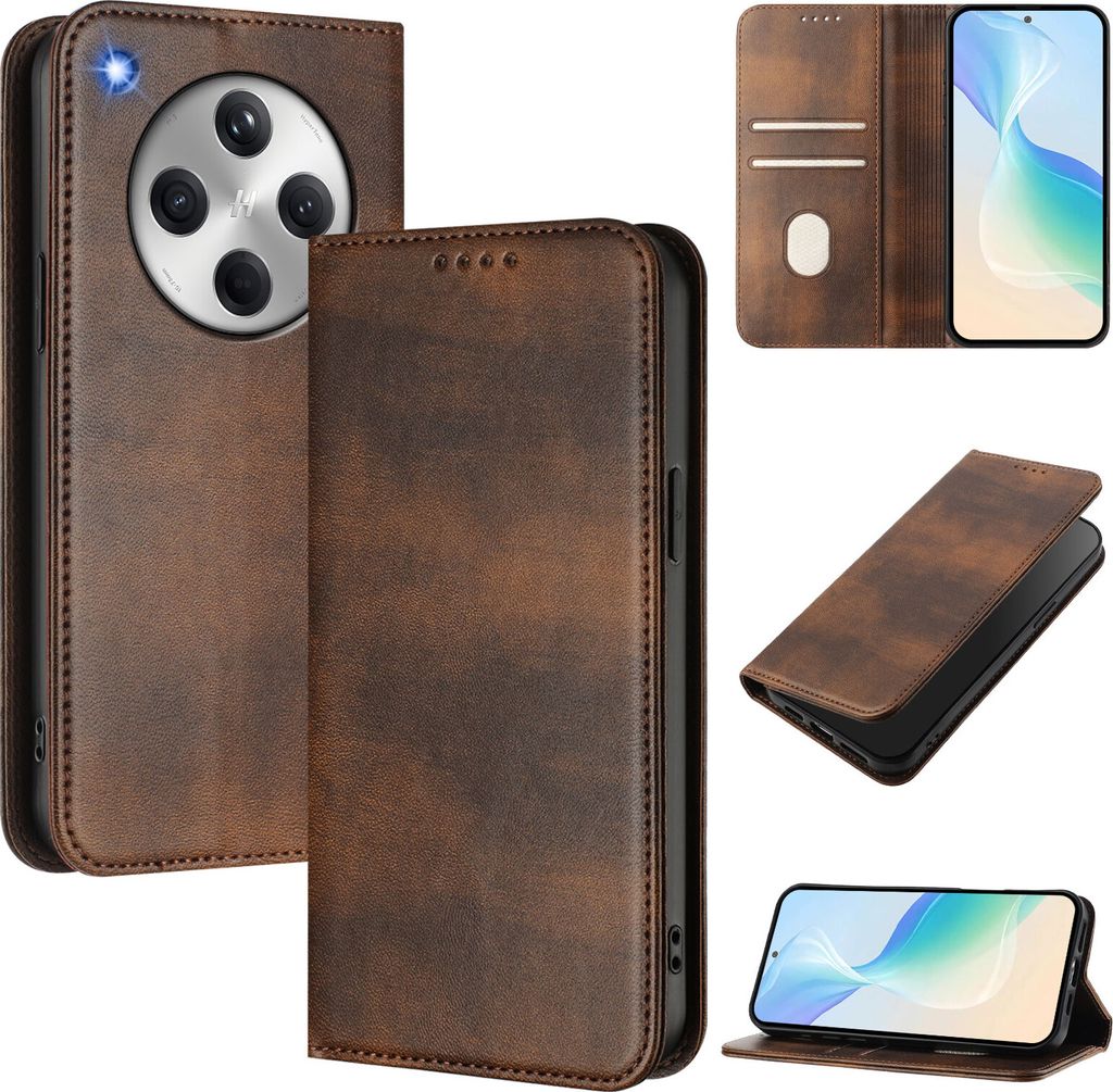 Handyhülle für Oppo Find X8 , Vintage Leder RFID Schutz Kartenfach Standfunktion Magnetische Klapphülle Braun