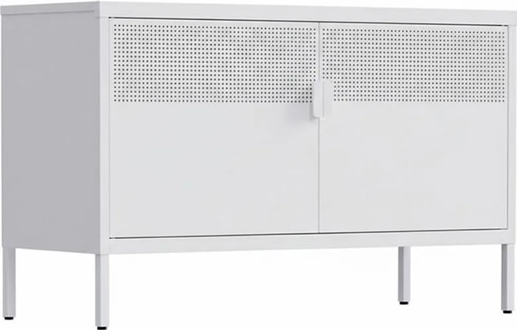 Meuble de rangement double porte blanc 100cm - Meuble bas polyvalent