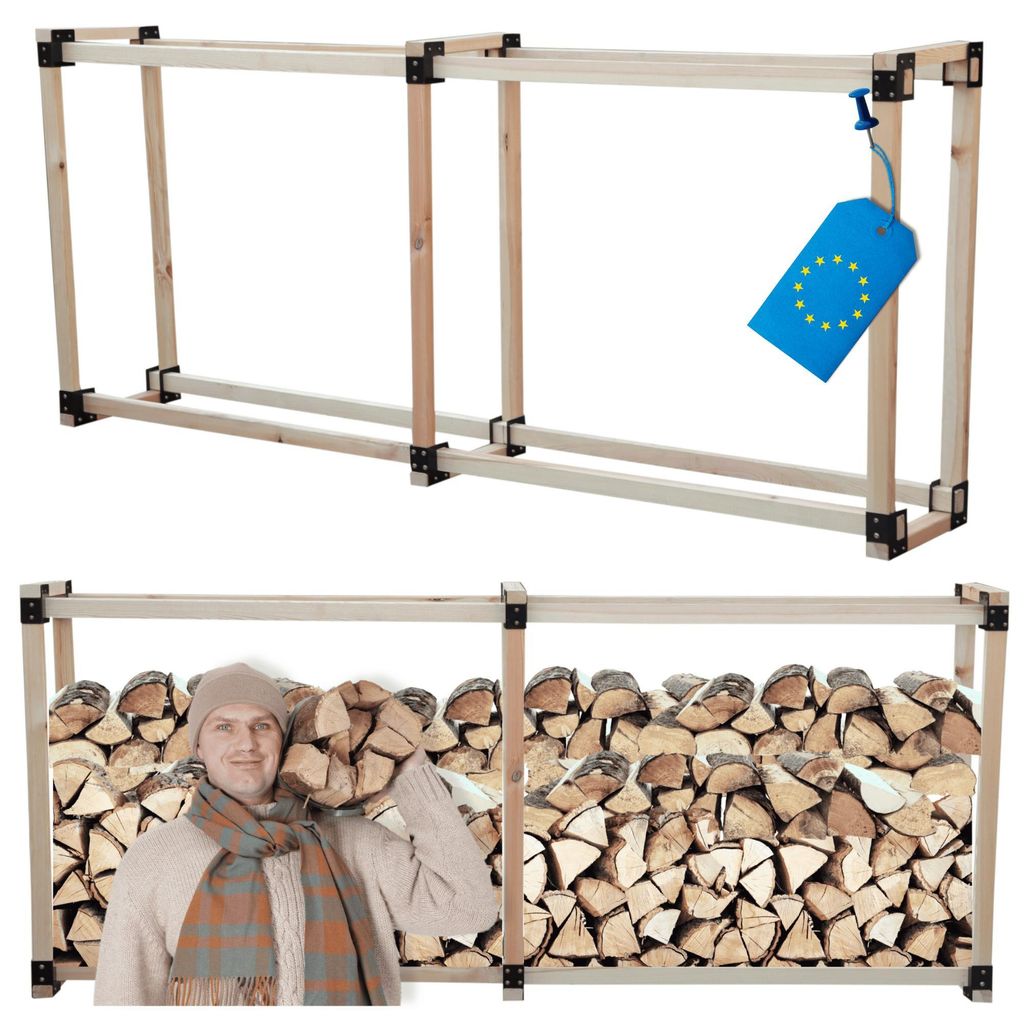 MODO24 Kaminholzregal, Holzunterstand, Brennholzregal, Holzlager, Brennholzständer, Aufbewahrung, Garten, Wetterfest, Massivholz, 154x232x40 cm, DRE