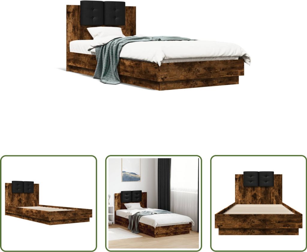 The Living Store Bettgestell mit Kopfteil Räuchereiche 100x200 cm Holzwerkstoff