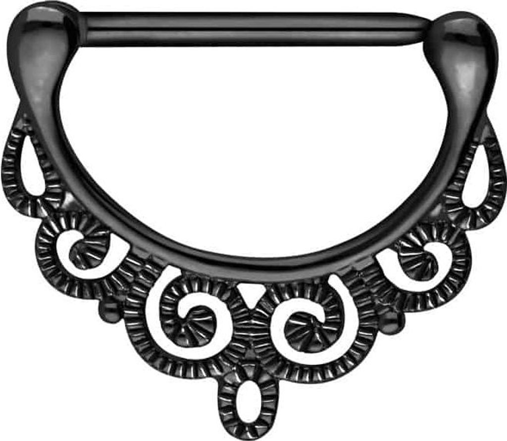 Brustwarzenpiercing, Chirurgenstahl Nippelpiercing Clicker ORIENTALISCHES DESIGN Schwarz Stablänge: 16mm