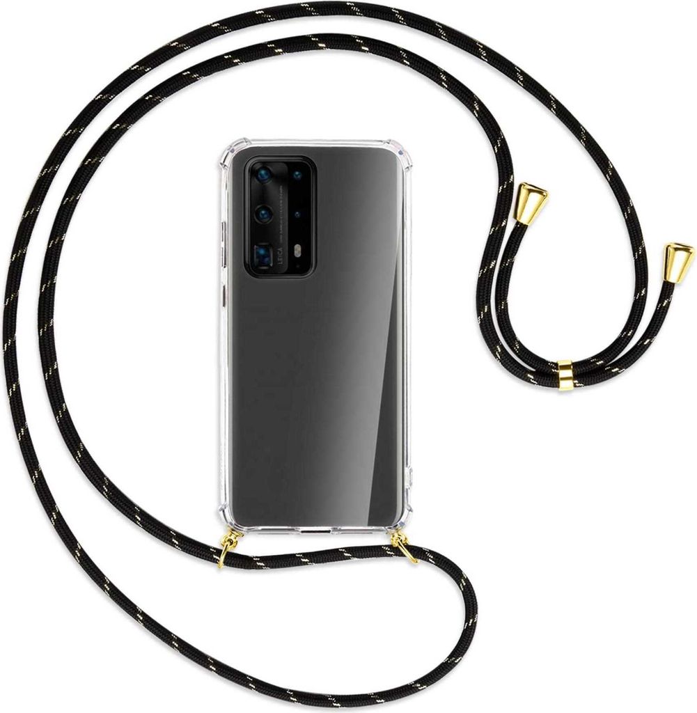 Handykette Backcover-Schutzhülle mit Band (Metall goldfarben) für Huawei P40 Pro Plus - schwarz/gold