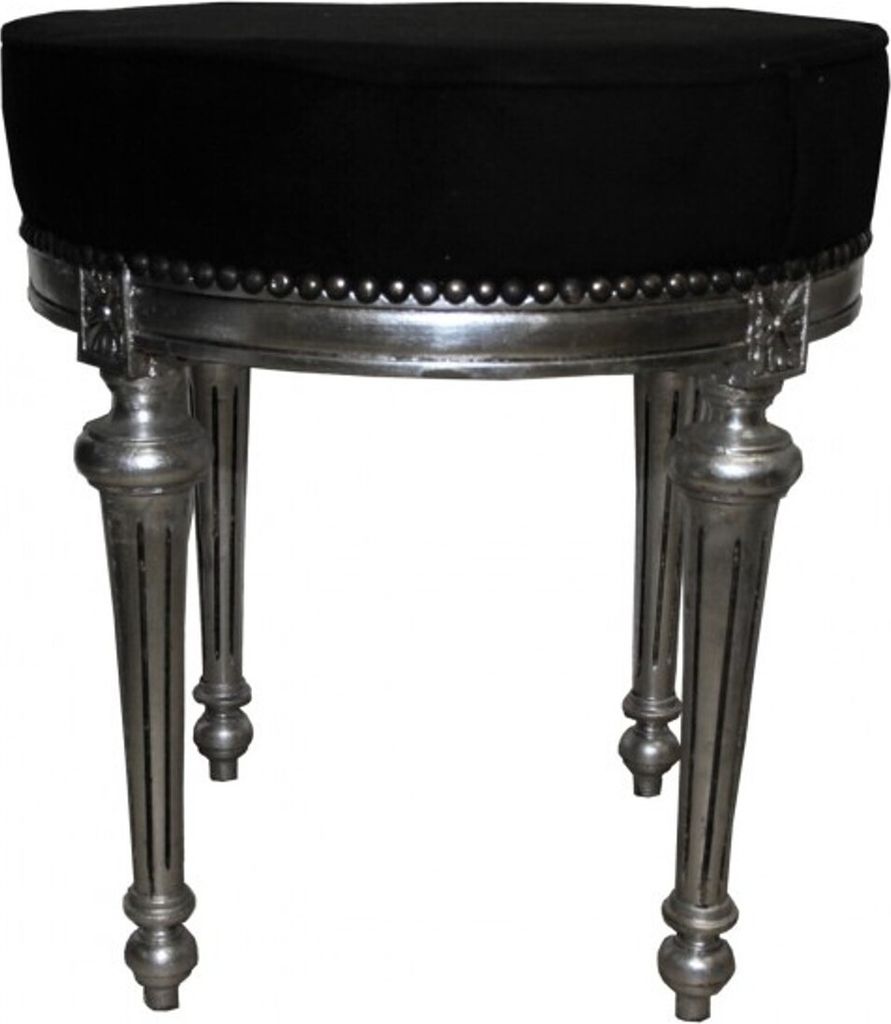 Casa Padrino Barock Sitzhocker / Rundhocker Schwarz / Silber