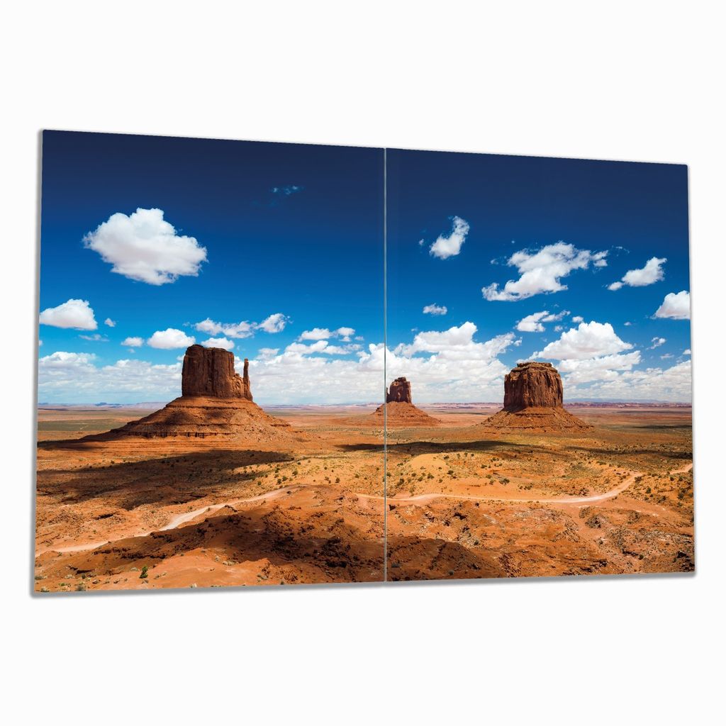 Wallario Herdabdeckplatte aus Glas, Größe 80 x 52 cm 2-teilig, Motiv Monument Valley