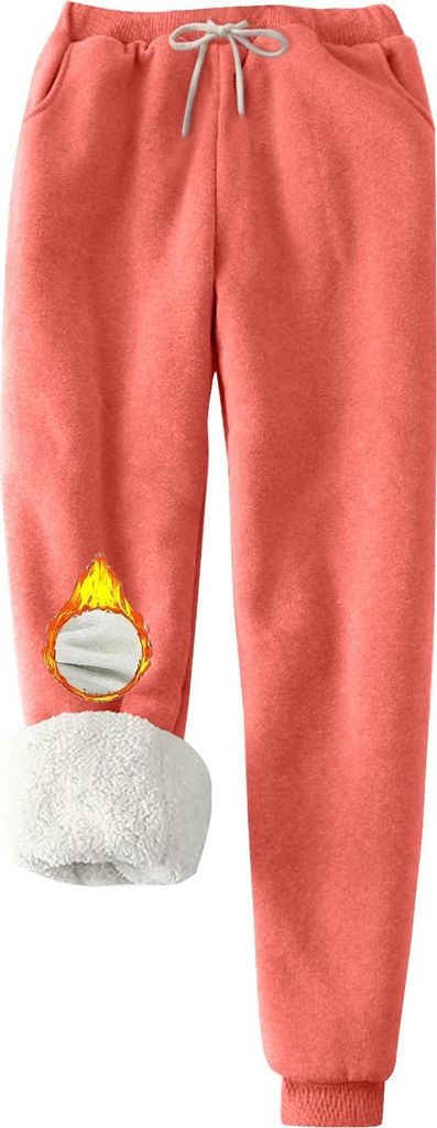 ASKSA Damen Jogginghose Warme Fleece Sporthosen Winter Thermo Gefuetterte Sweatpants Freizeithose mit Taschen (Wassermelonenrot,M)