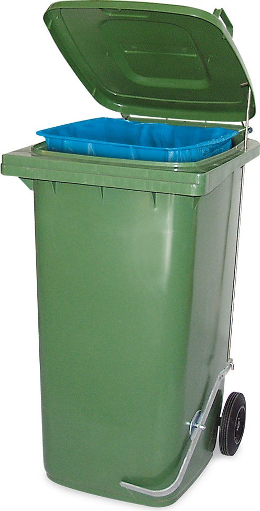 Müllbehälter mit Fußpedal u. Klemmring, 240 Liter, grün, BxTxH 580x730x1075 mm