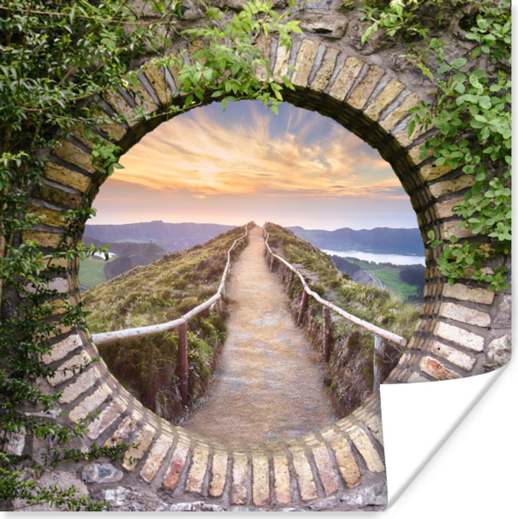 MuchoWow Poster Brücke - Meer - Blick - Sommer 50x50 cm - Wohnzimmerdekoration