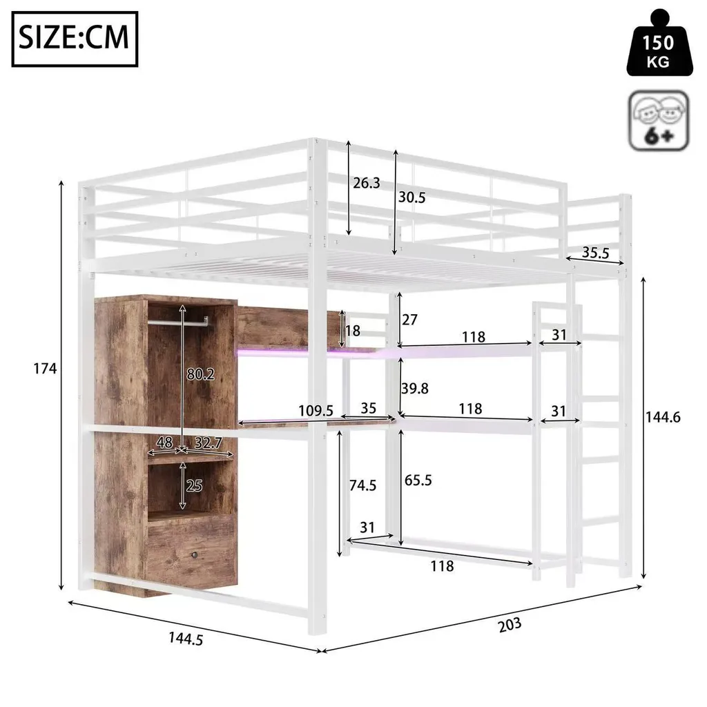 Lit Combiné 140x200 pour Gain de Place avec Bureau et Rangement - 5