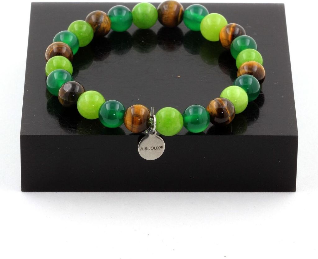 Grüner Achat + Tigerauge + Peridot Perlenarmband 8 mm