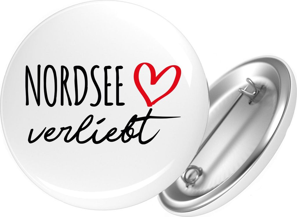 Huuraa Button Nordsee verliebt 59mm rund mit Sicherheitsnadel Ansteckbutton Geschenkidee
