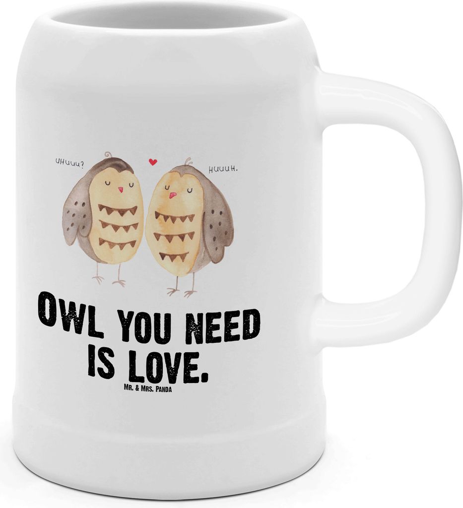 Mr. & Mrs. Panda Krug Eulen Liebe - Weiß - Geschenk, Seidel, Eule, Humpen, Bier, Tonkrug, Keramikkrug, Liebesspruch, Owl, glücklich
