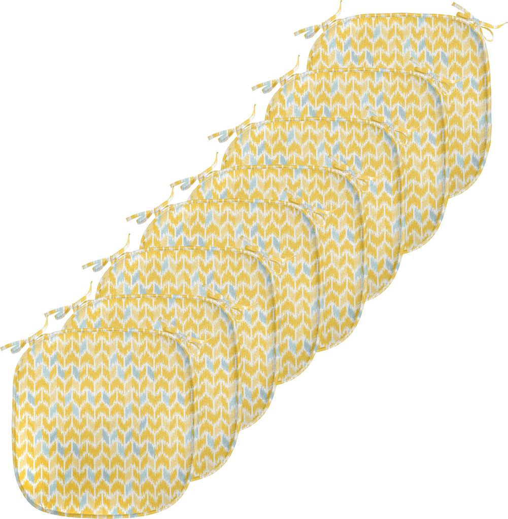 ABAKUHAUS Yellow Chevron Polster für Esszimmerstühle, Ikat Stil Tile, Dekoratives wasserfestes Kissen mit Riemen für Küchensitze, 40 cm x 40 cm...