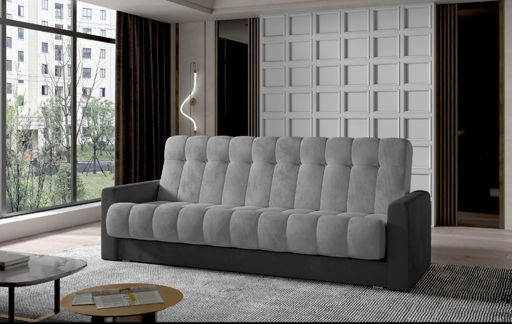 Garett Schlafsofa 210x85 cm Hellgrau / Schwarz (Webstoff / Kunstleder)