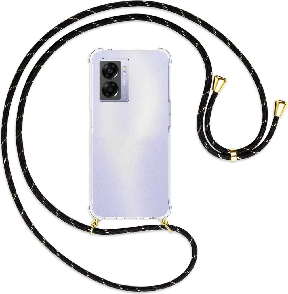 Handykette Backcover-Schutzhülle mit Band (Metall goldfarben) für Realme Narzo 50 5G, A57 / A77 - schwarz/gold