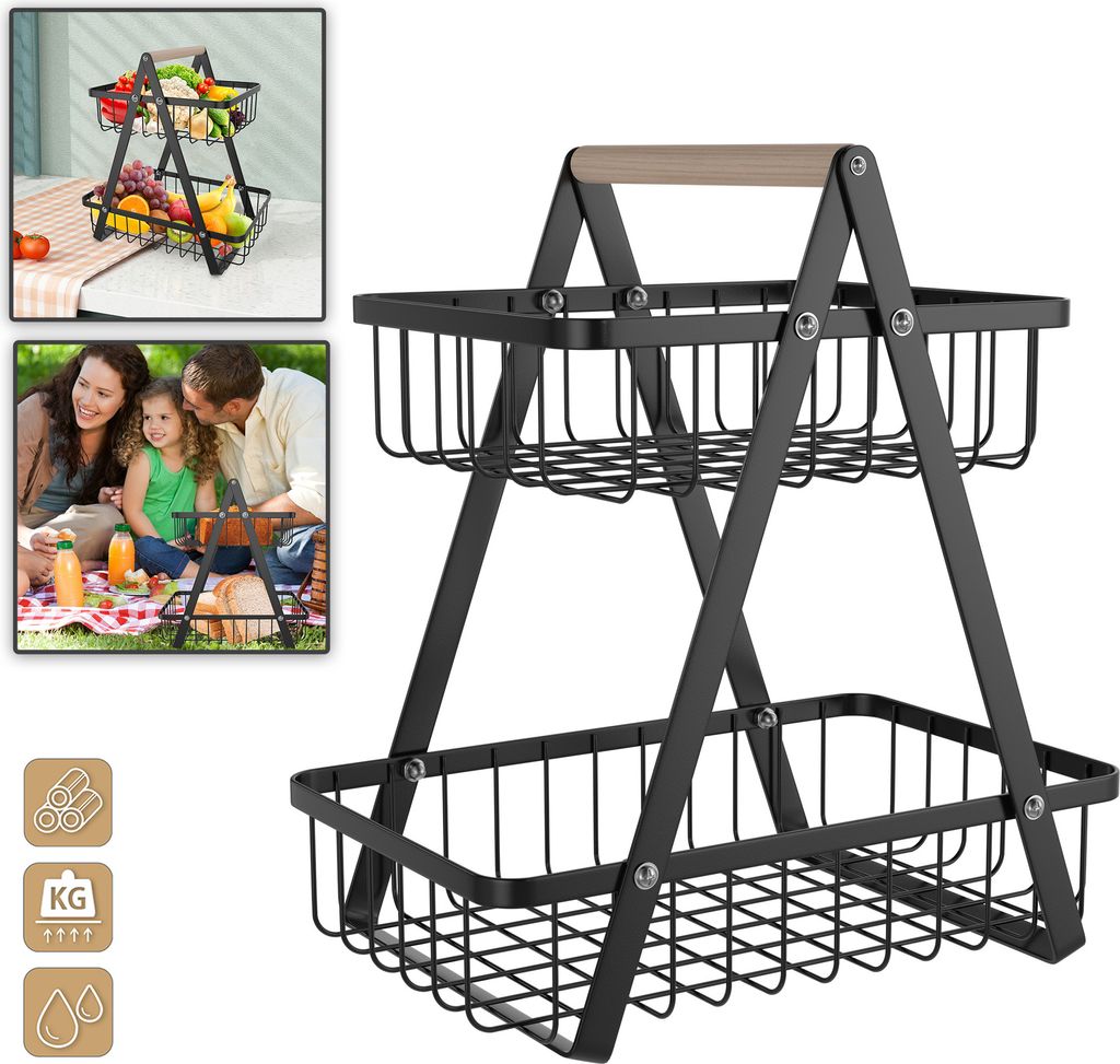UISEBRT Obstkorb 2 Stöckig Obst Etagere Obstschale Metall Produktbild 