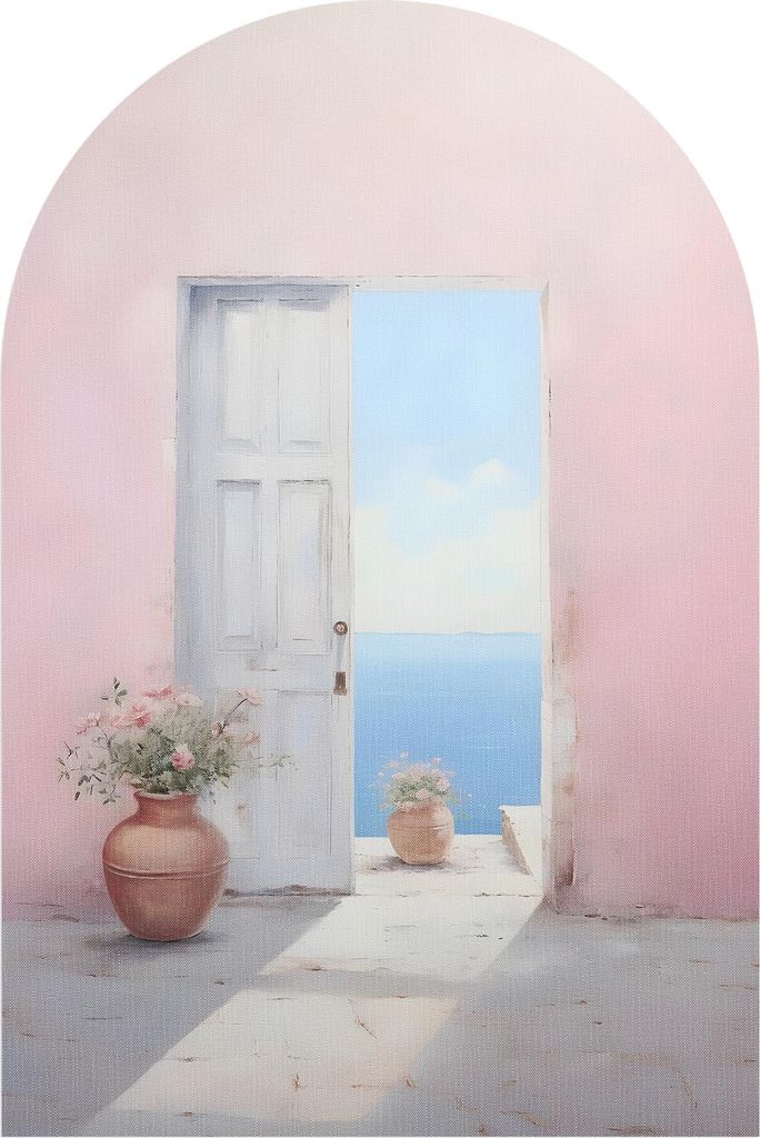 DEQORI Fototapete Rundbogen 60x90 cm 'Mediterraner Ausblick' Wand Tapete Leinwand Sticker