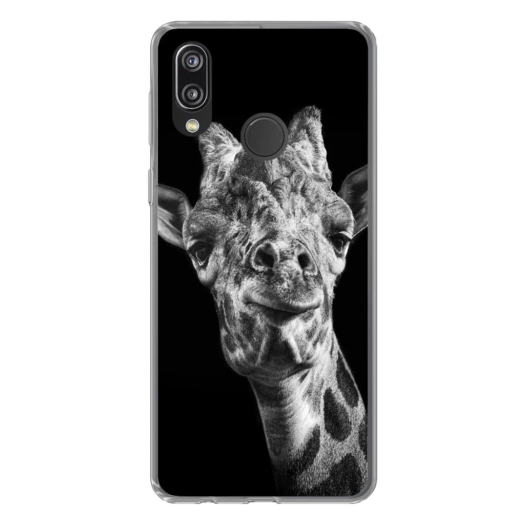MuchoWow Handyhülle Schutzhülle Hülle für Huawei P20 Lite (2020) Giraffe - Tier - Schwarz - Weiß Silikon Softcase Handy Hülle - Kartenhalter