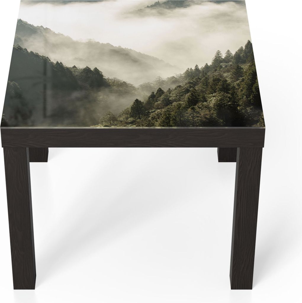 DEQORI Couchtisch 55x55 cm Schwarz 'Nebel in den Bergen' Glas Beistelltisch