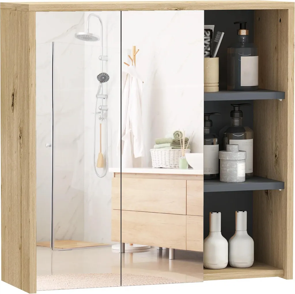 Armoire de toilette avec miroir en bois pour petite salle de bain 60 cm