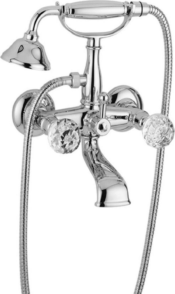 Casa Padrino Luxus Jugendstil Wannenbatterie mit Schlauch und Handbrause Silber 20 x 16 x H. 27,5 cm - Badewannen Armatur mit Swarovski Kristallgla...