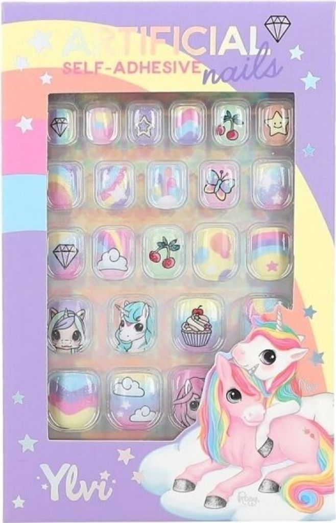 Kunstnägel Ylvi selbstklebende Kunstnägel mit Motiven oder Glitzern,, 24 Stück in verschiedenen Größen im Set