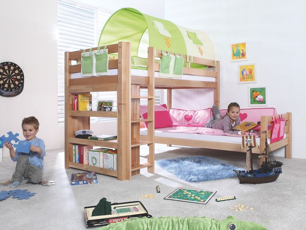 Etagen- bzw. 2. Einzelbetten Beni Buche massiv Natur lackiert 90x200 cm