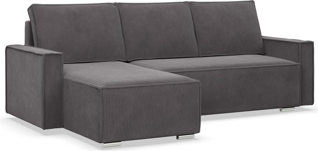 NOTO - Ecksofa mit Schlaffunktion, Bettkastem, Komfort und Still, dunkelgrau