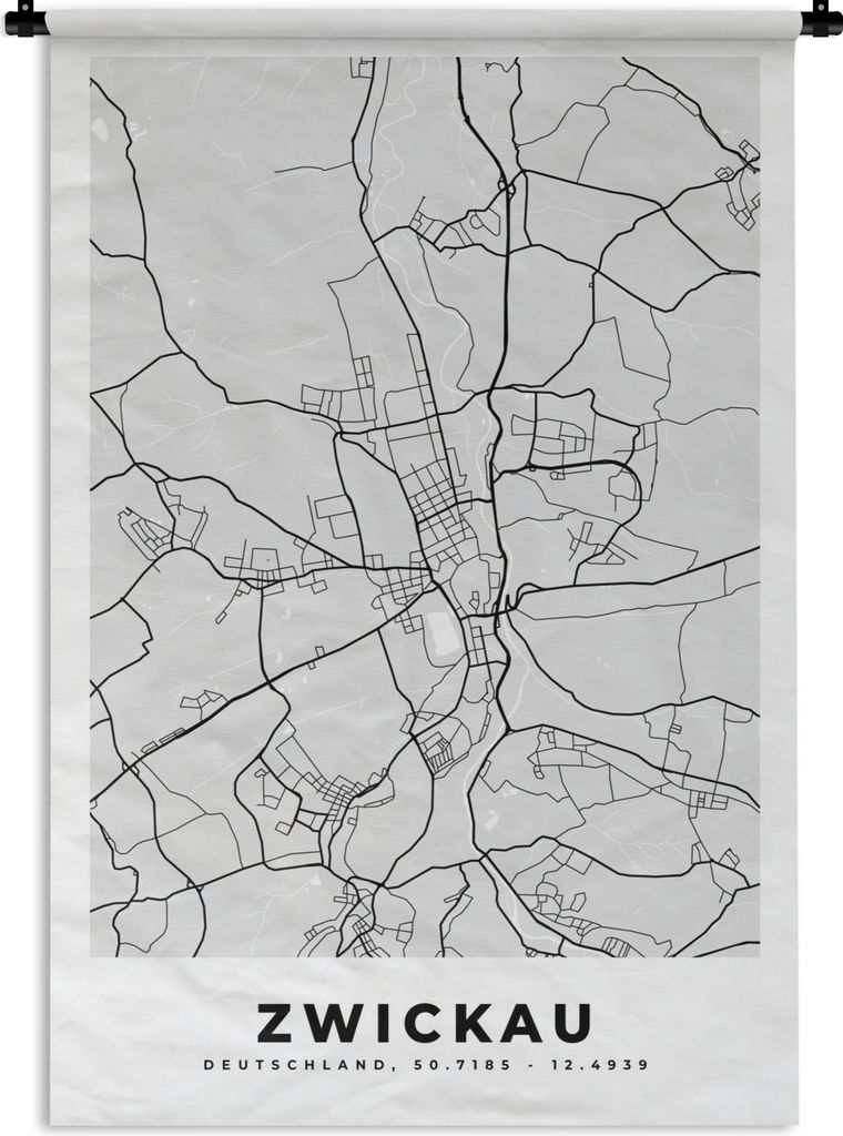 MuchoWow Wandteppich Wandbehang Deutschland - Karte - Zwickau - Stadtplan 60x90 cm Tapisserie Dekoration Wandtuch - Foto-Teppich - Abwaschbar