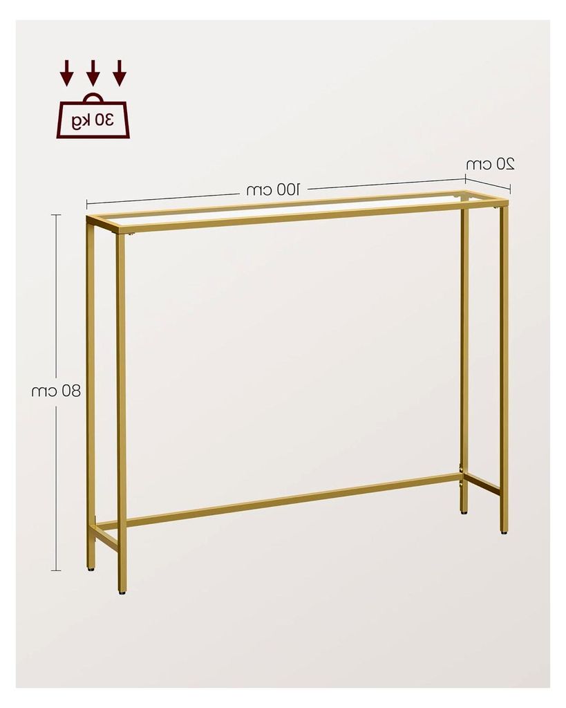 Konsolentisch, Beistelltisch, Hartglasoberfläche, moderner Sofatisch, einfacher Aufbau, verstellbare Füße, Wohnzimmer, Flur, helles Gold-transpa...
