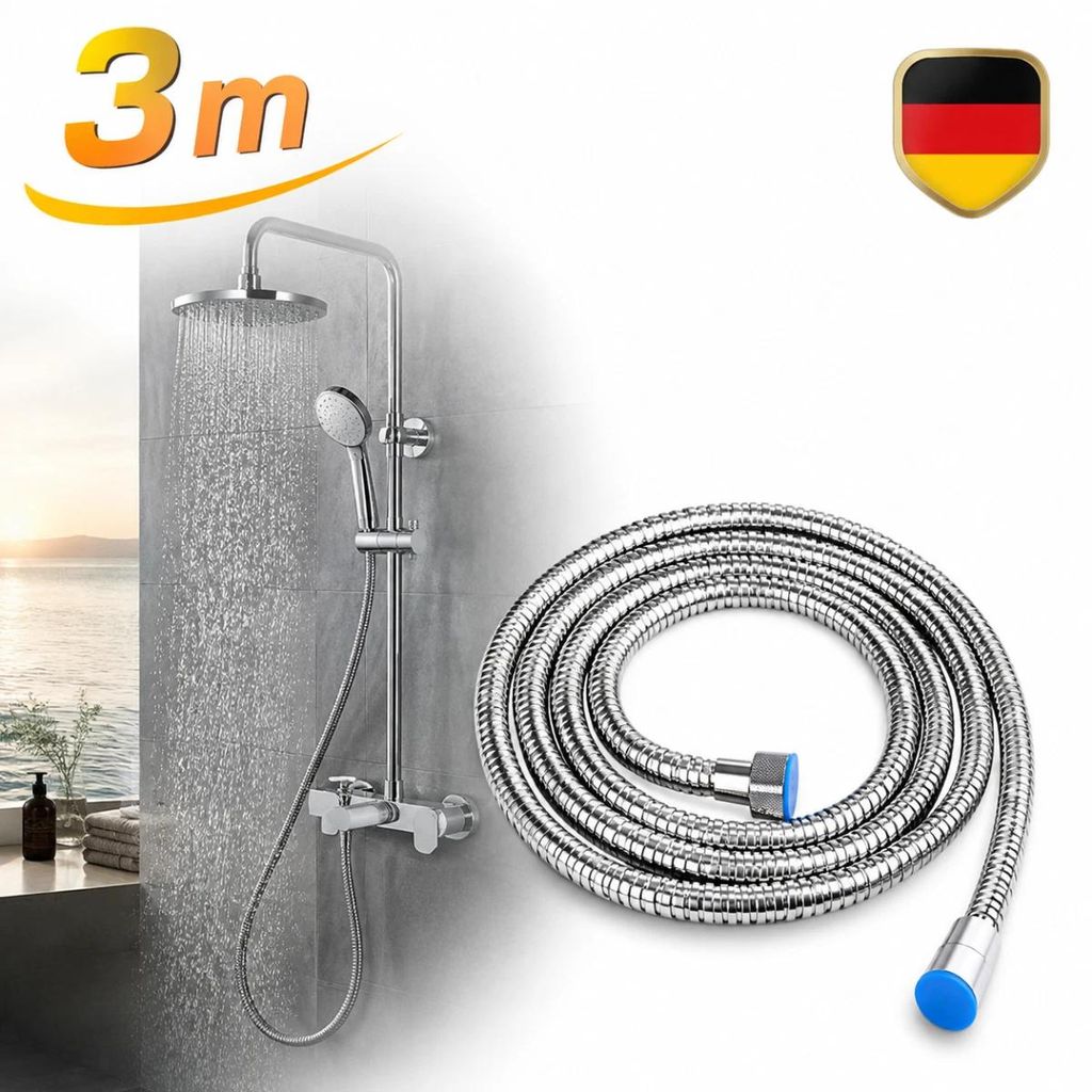 3m Brauseschlauch Edelstahl Verdrehsicher Verstärkt Produktbild 