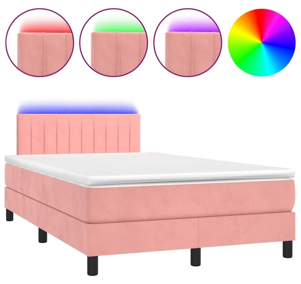 vidaXL Boxspringbett mit Matratze & LED Rosa 120x200 cm Samt