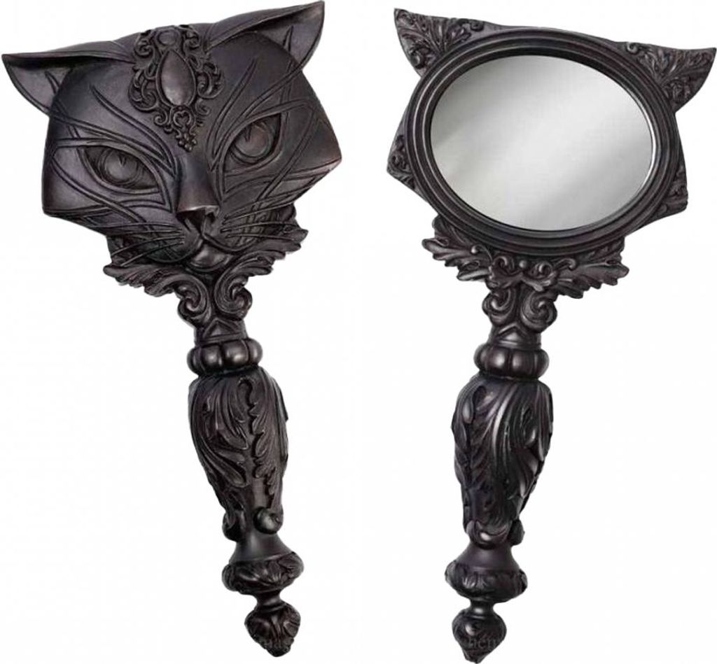 Wicca Handspiegel mit heiliger schwarzer Katze 22 cm Produktbild 
