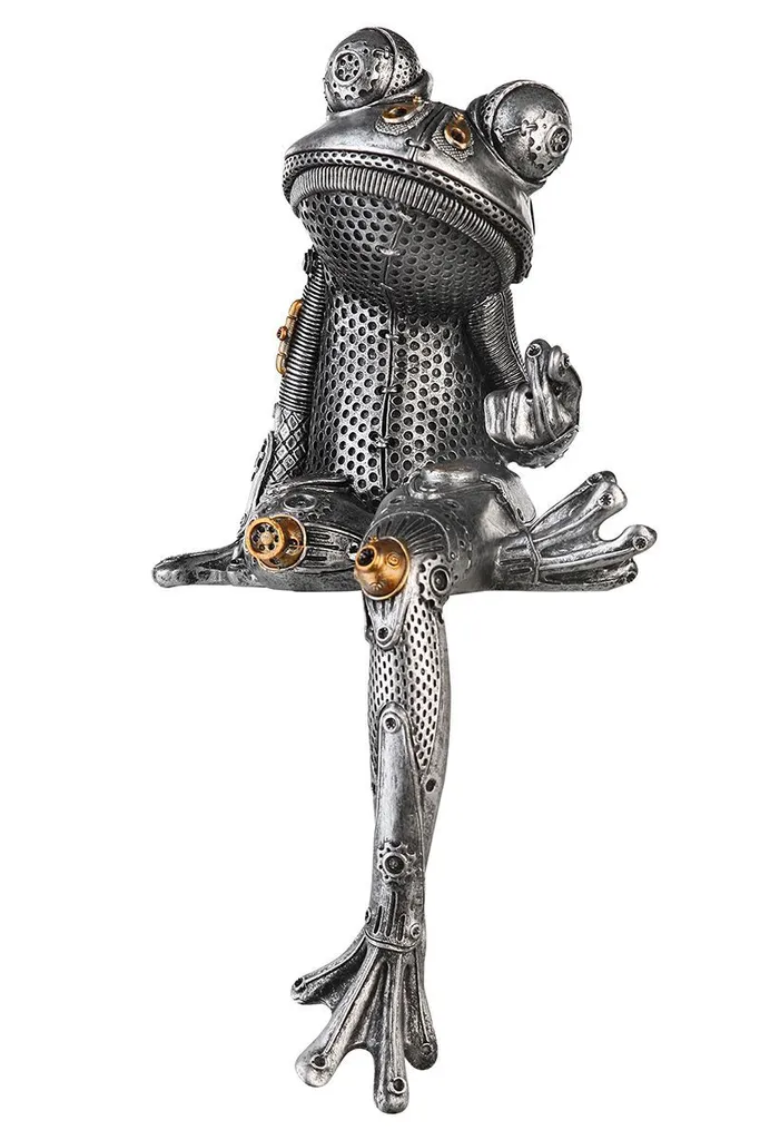 Statue Grenouille Décorative Steampunk, Figurine de Collection en Argent