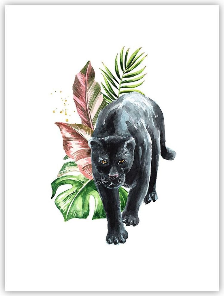 Poster - Poster ohne Rahmen - Schwarz Panther Blätter - 30x40 cm - Wand Bild - Wanddeko - Wandbilder - Kunstposter - Wandposter - Bilder - Kunstdr...