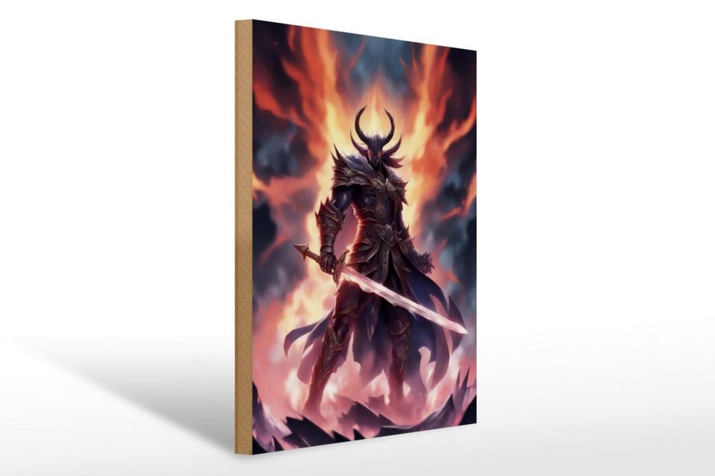 Holzschild 12x18cm Strahlende Flammenklinge