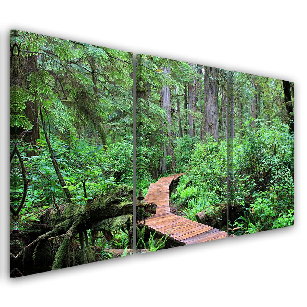Triptychon auf leinwand grüne landschaften 120x80 cm Feeby grün wandbild bereit zum aufhängen