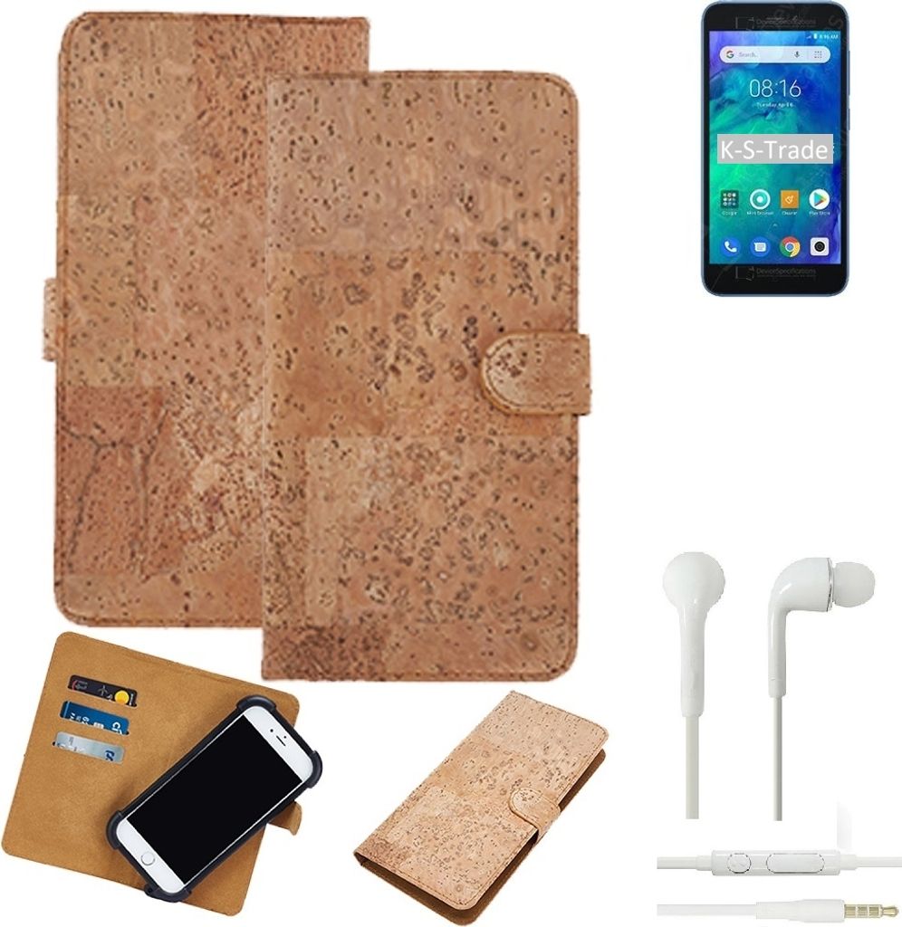 K-S-Trade Hülle kompatibel mit Xiaomi Redmi Go + in ear Kopfhörer Kork Handyhülle Cover Schutzhülle TPU Case Bumper in Hellbraun, (1x)