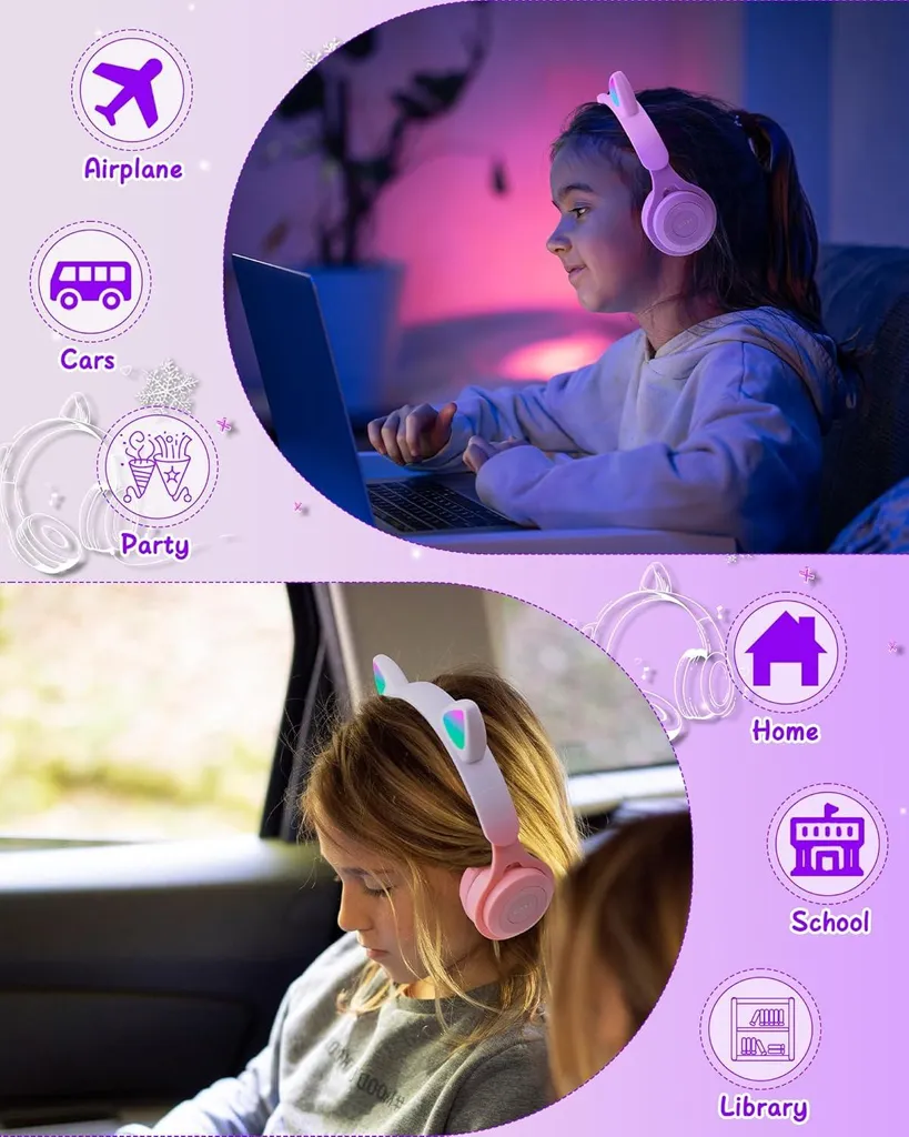 Cuffie Gatto Bambini 2 in 1: Sicurezza e Divertimento con Volume Limitato - 5