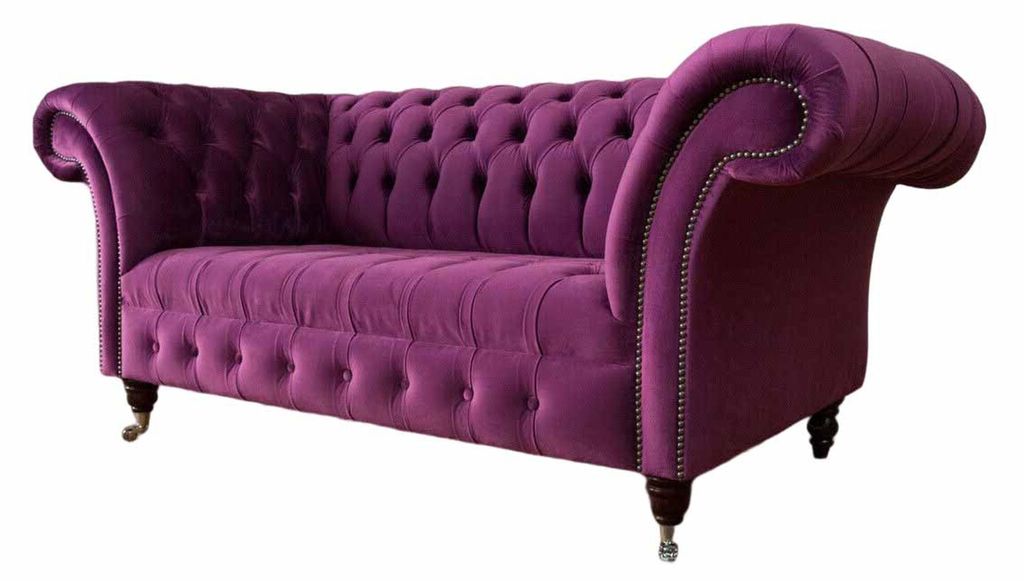 Englische Chesterfield Büro Sitzmöbel Einrichtung Sofa Couch 2 Sitz Violett