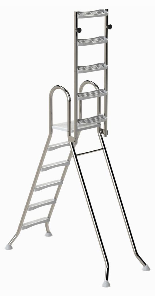 HAF Ideal Eichenwald Sicherheits- Hochbeckenleiter 5+5 Stufen (1,5m/1,5m) V2A Edelstahl | Klappbare Poolleiter | Schwimmbadleiter für Aufstellpool