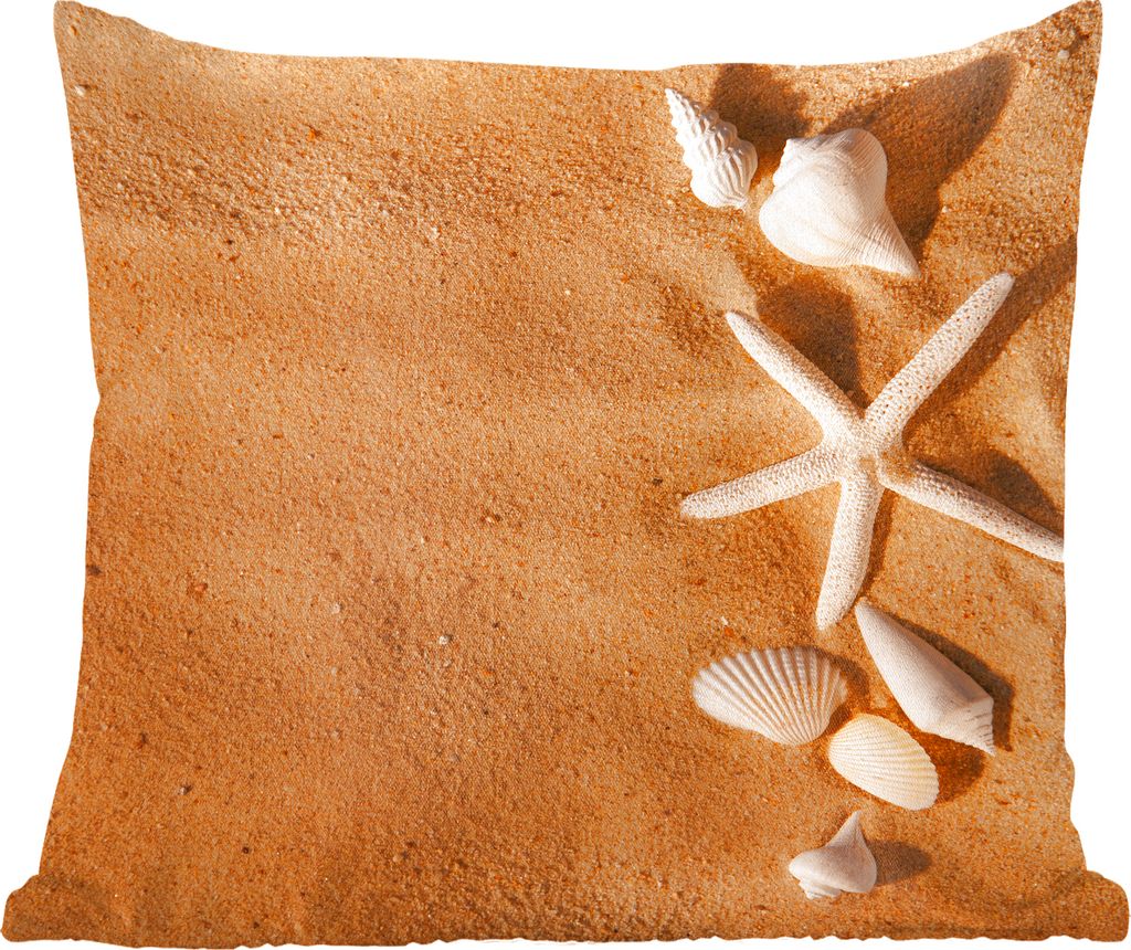 MuchoWow Zierkissen Sofakissen Wohnzimmer Dekokissen 40x40 cm Seesterne - Muscheln - Sand - Foto Kissen - Schlafzimmer Dekoration