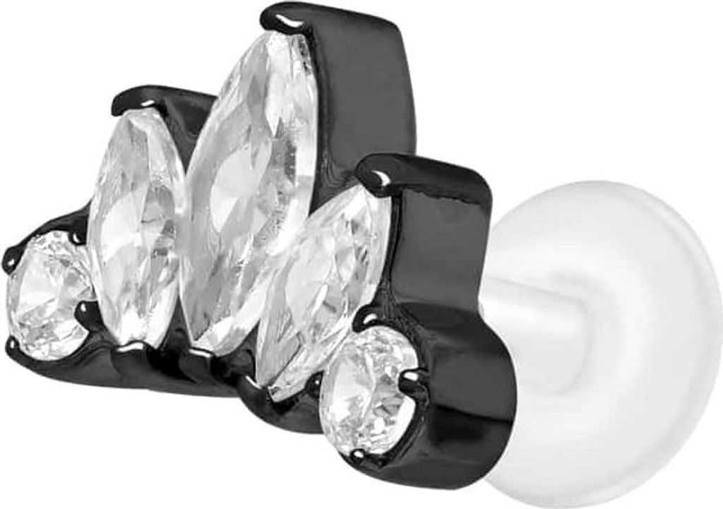 Ohrpiercing, Nasenpiercing PTFE Labret mit Innengewinde + Titan-Aufsatz LOTUSBLÜTE Schwarz Stablänge: 5mm | Stabstärke: 1,2mm