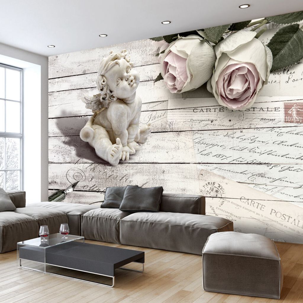 Fototapete selbstklebend Engel 392x280 cm Tapete Wandtapete Wandbilder Klebefolie Dekofolie Tapetenfolie Wand Dekoration Wohnzimmer - Blumen Rose H...