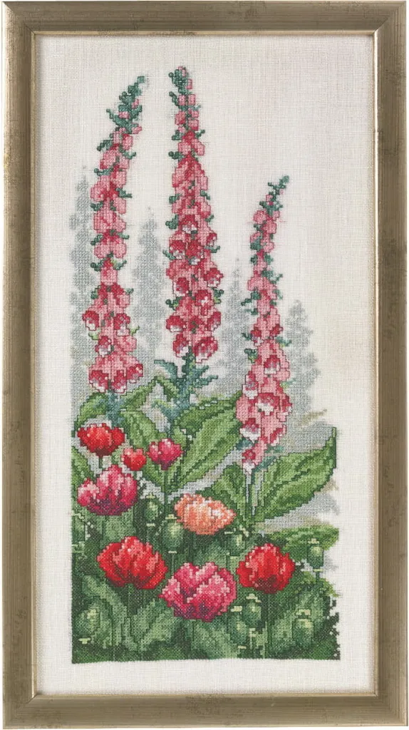 Kit de broderie fleurs Digitalis au point de croix compté Permin 21x41 cm